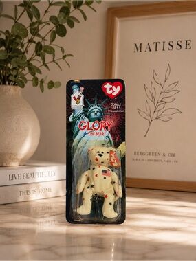 Ty Glory the Bear Plush - Cream with Red & Blue Stars